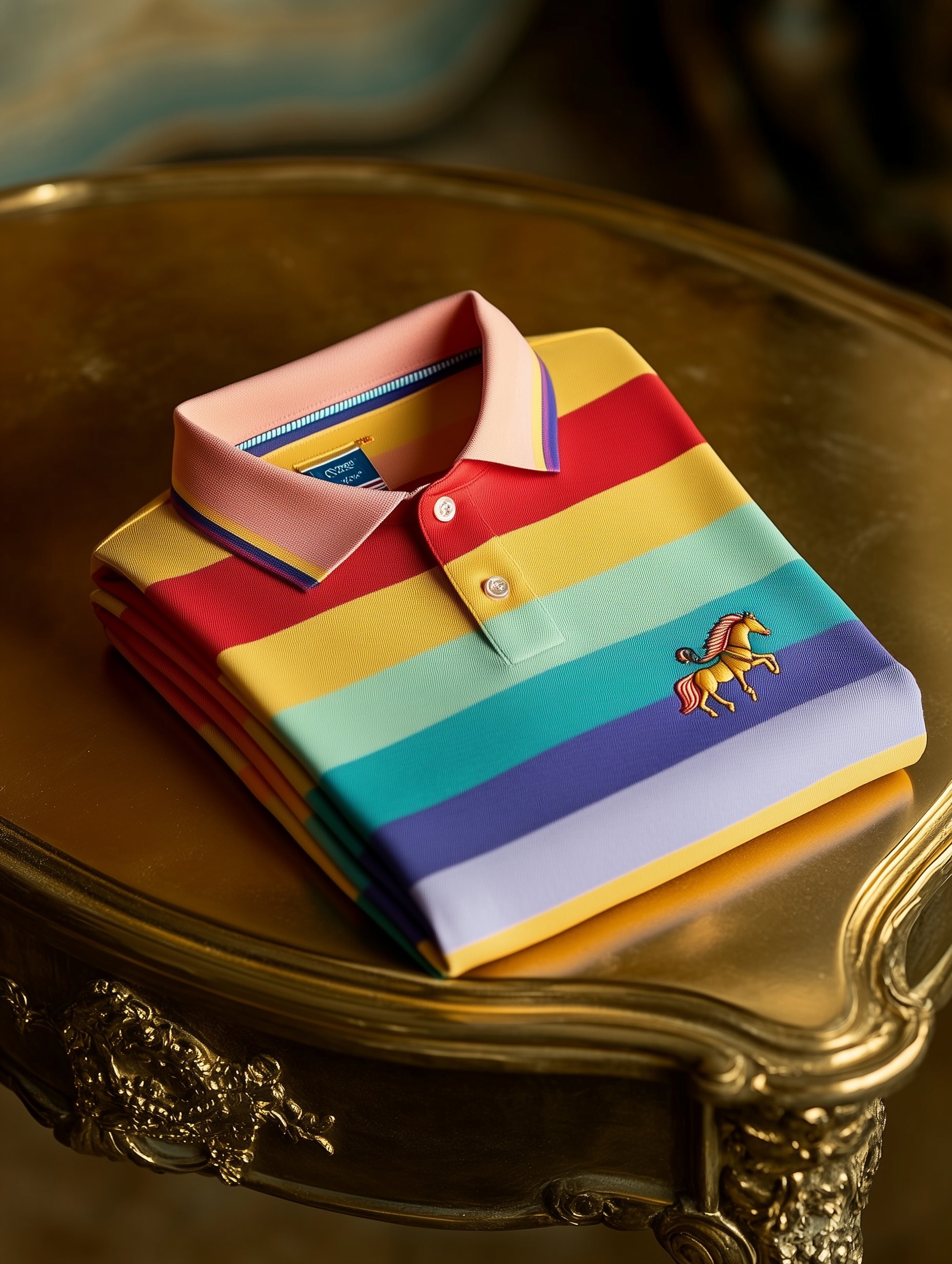 Camisa polo ejecutivo casual Button Rainbow a rayas de manga corta para hombre
