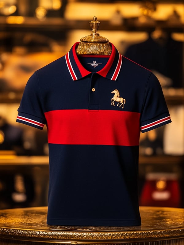Camisa polo ejecutivo rayas Logo con botones de manga corta para hombre