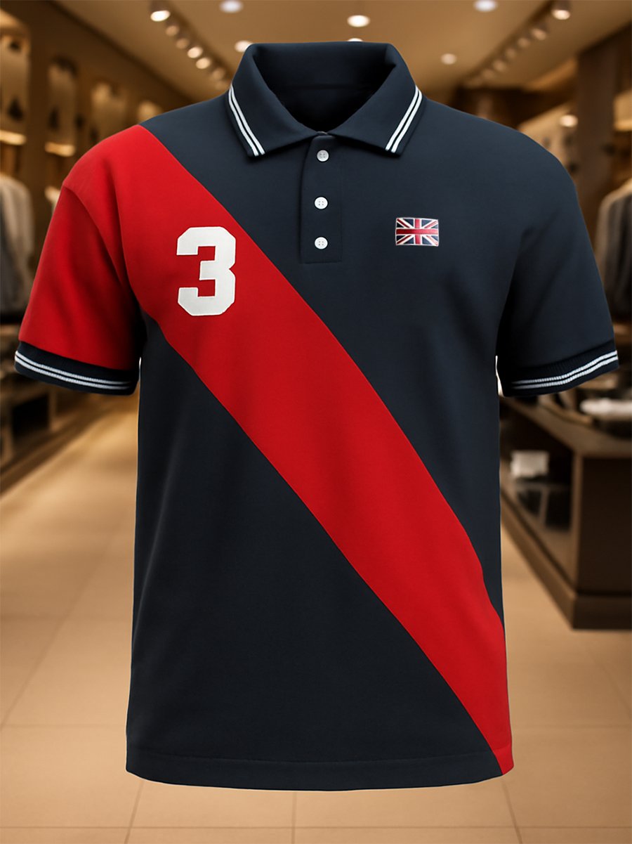 Camisa polo ejecutivo casual Union Jack Button de manga corta para hombre
