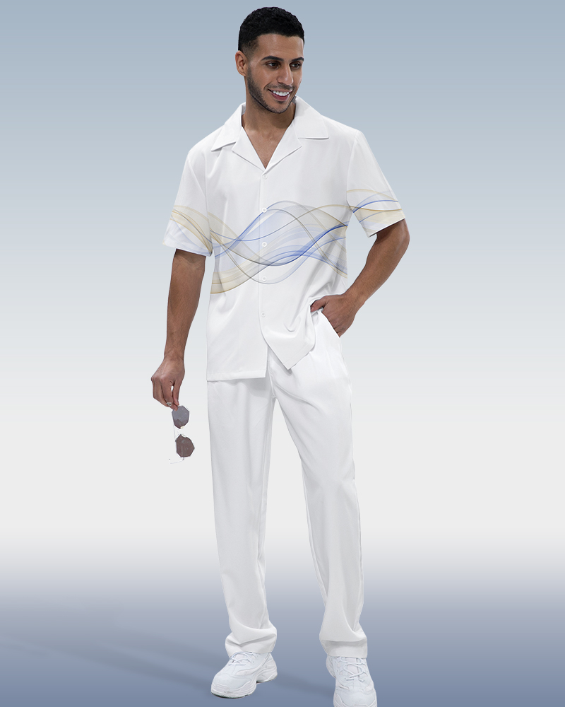 Camisa Rianmond Art estampado de manga corta Walking Set 453 para hombre