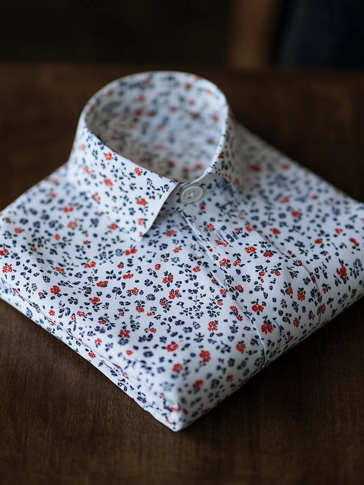 Camisa ejecutivo casual floral solapa de manga corta para hombre