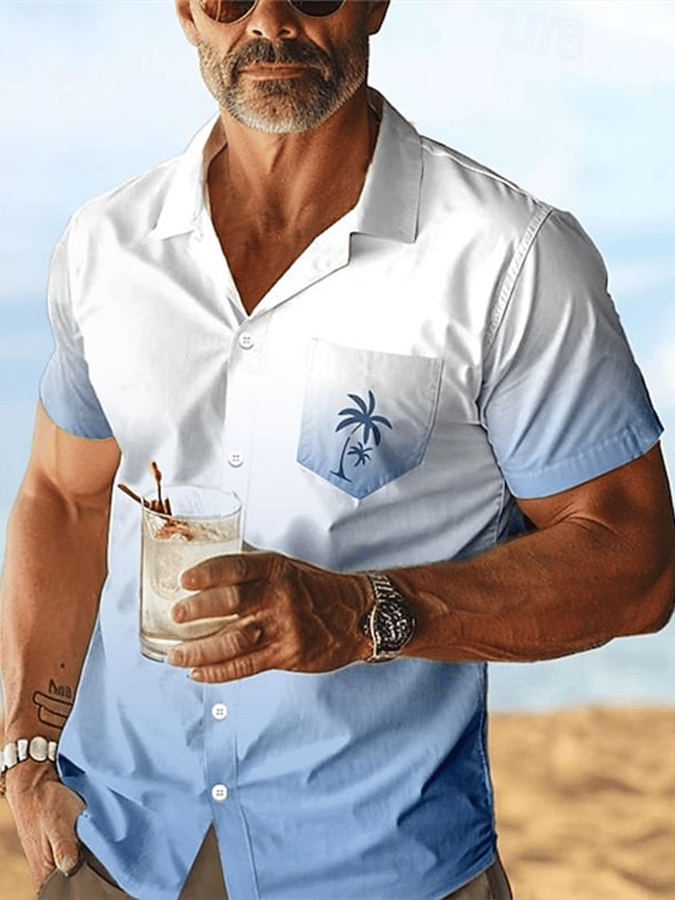 Camisa Palm Tree Gradient Resort Hawaiian estampado casual de manga corta para hombre