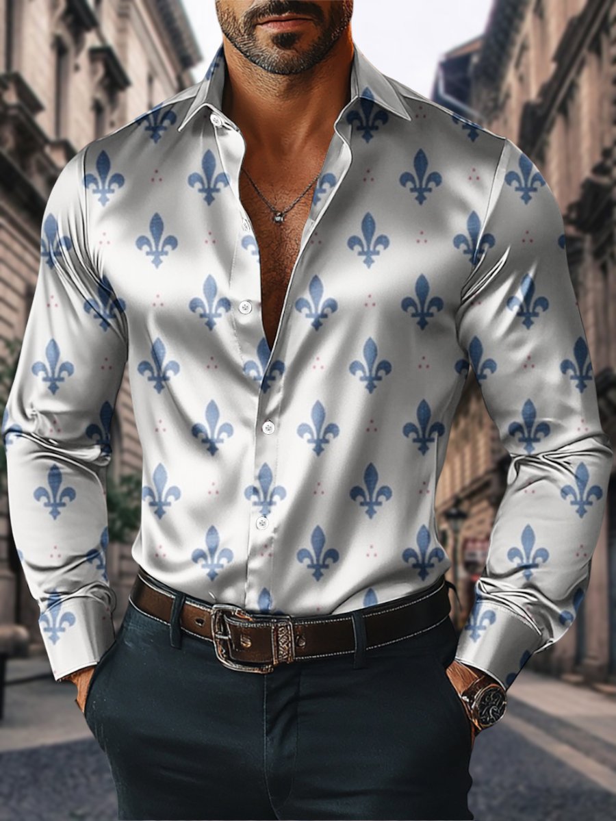 Camisa satén Luxe de manga larga con botones para hombre