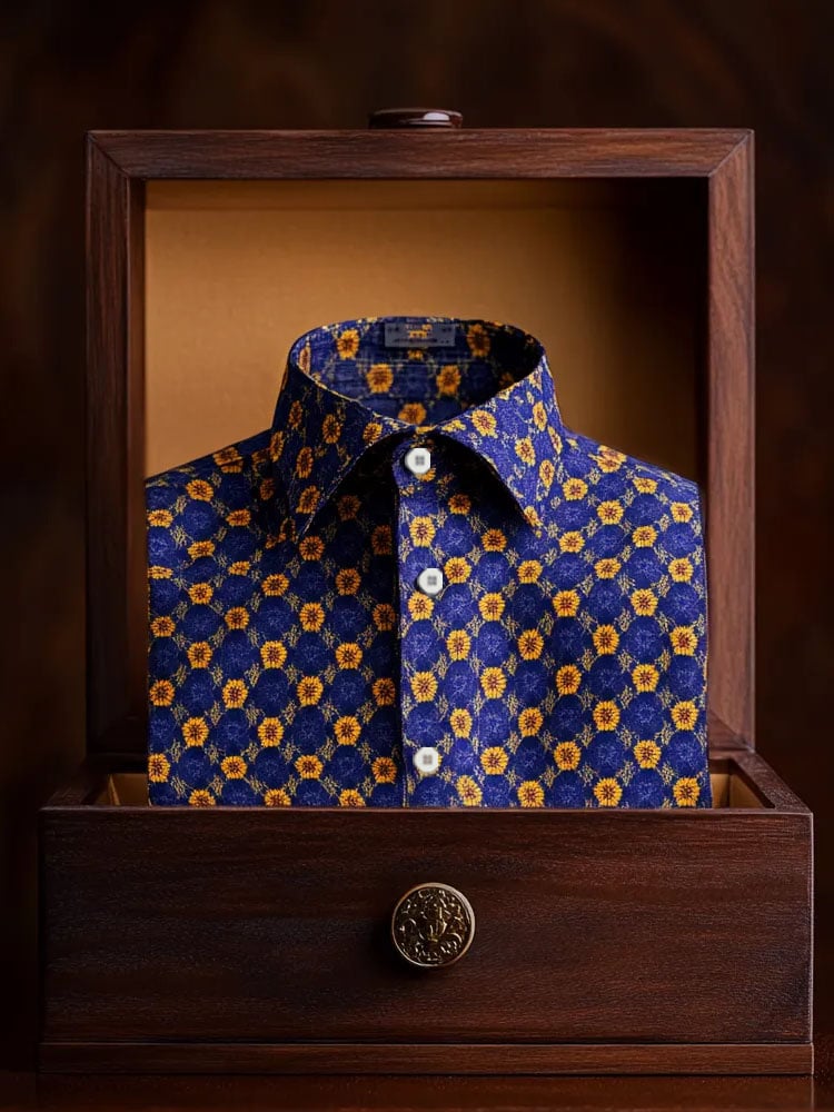 Camisa de lujo Romantic Contrast Color estampado de manga larga para hombre