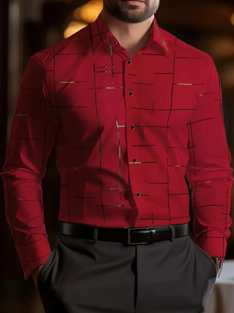 Camisa Street Style ejecutivo casual estampado de manga larga para hombre