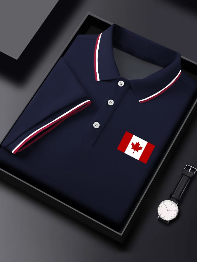 Camisa polo casual Canadian Contrast de manga corta para hombre