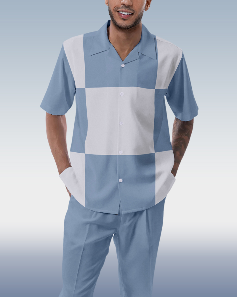 Blue Block Walking Suit 2-Piece de manga corta Suit