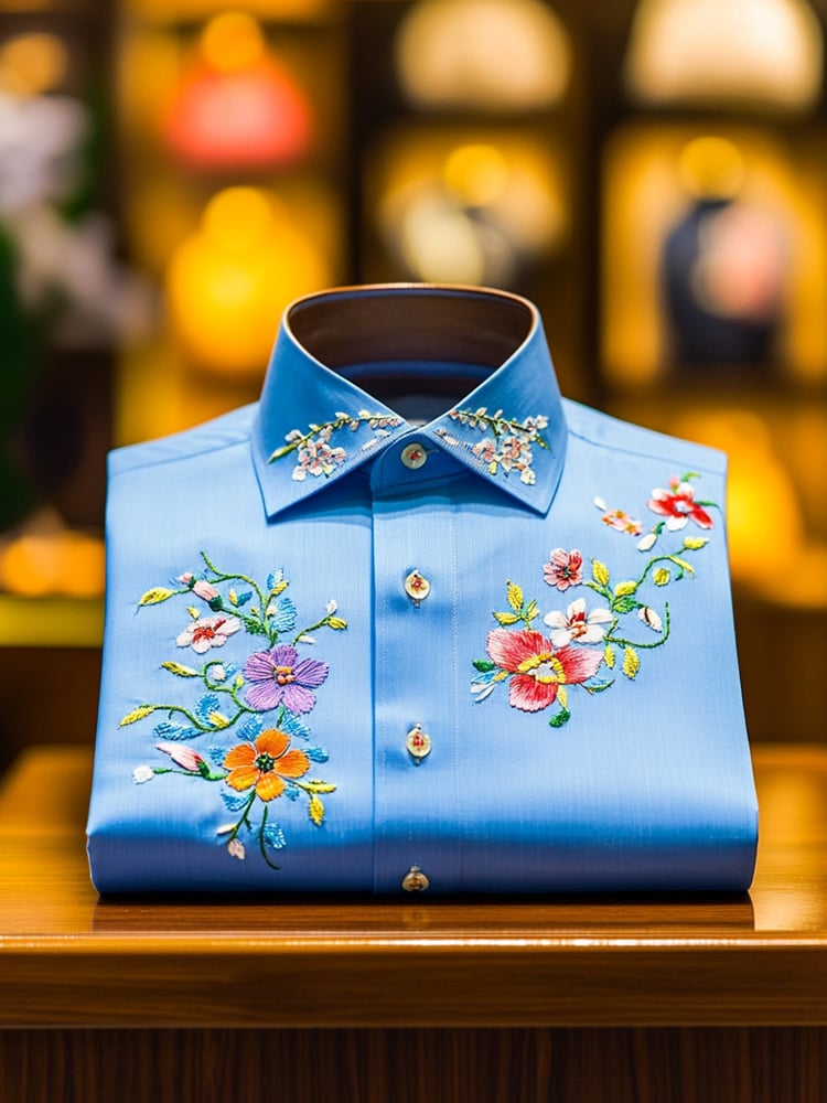 Camisa ejecutivo casual floral solapa de manga corta para hombre