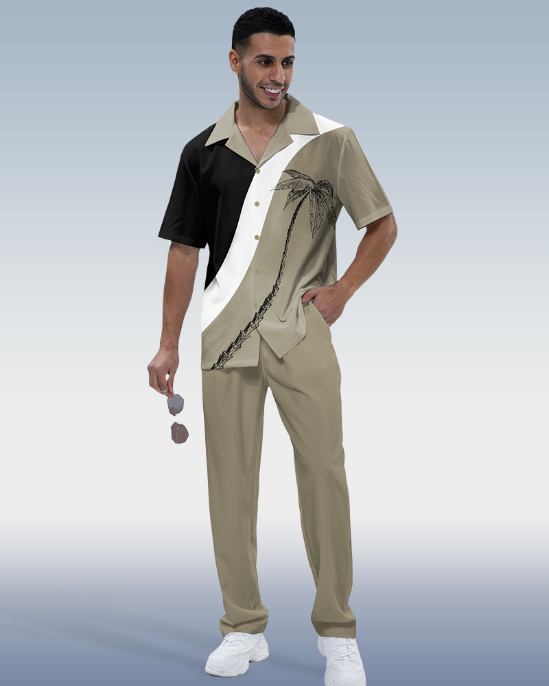 Rianmond Vacation Colorblock de manga corta Walking Suit para hombre