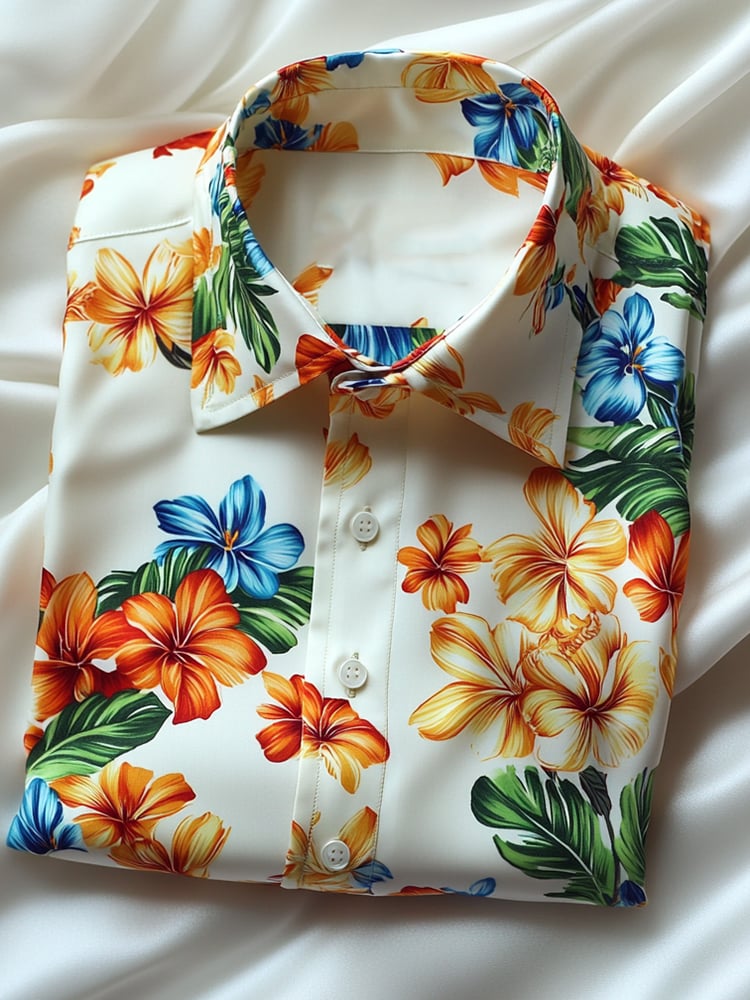 Camisa ejecutivo casual hawaiano floral solapa de manga corta para hombre