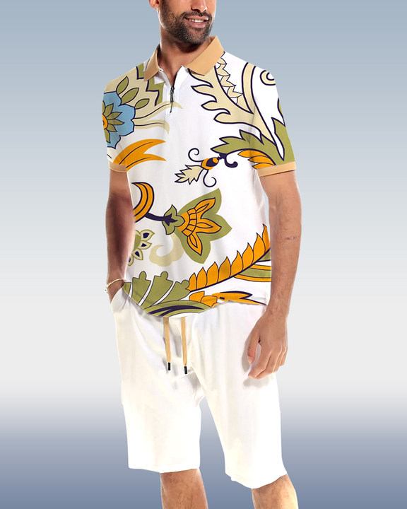 Camisa polo casual 2 Piece shorts Set para hombre