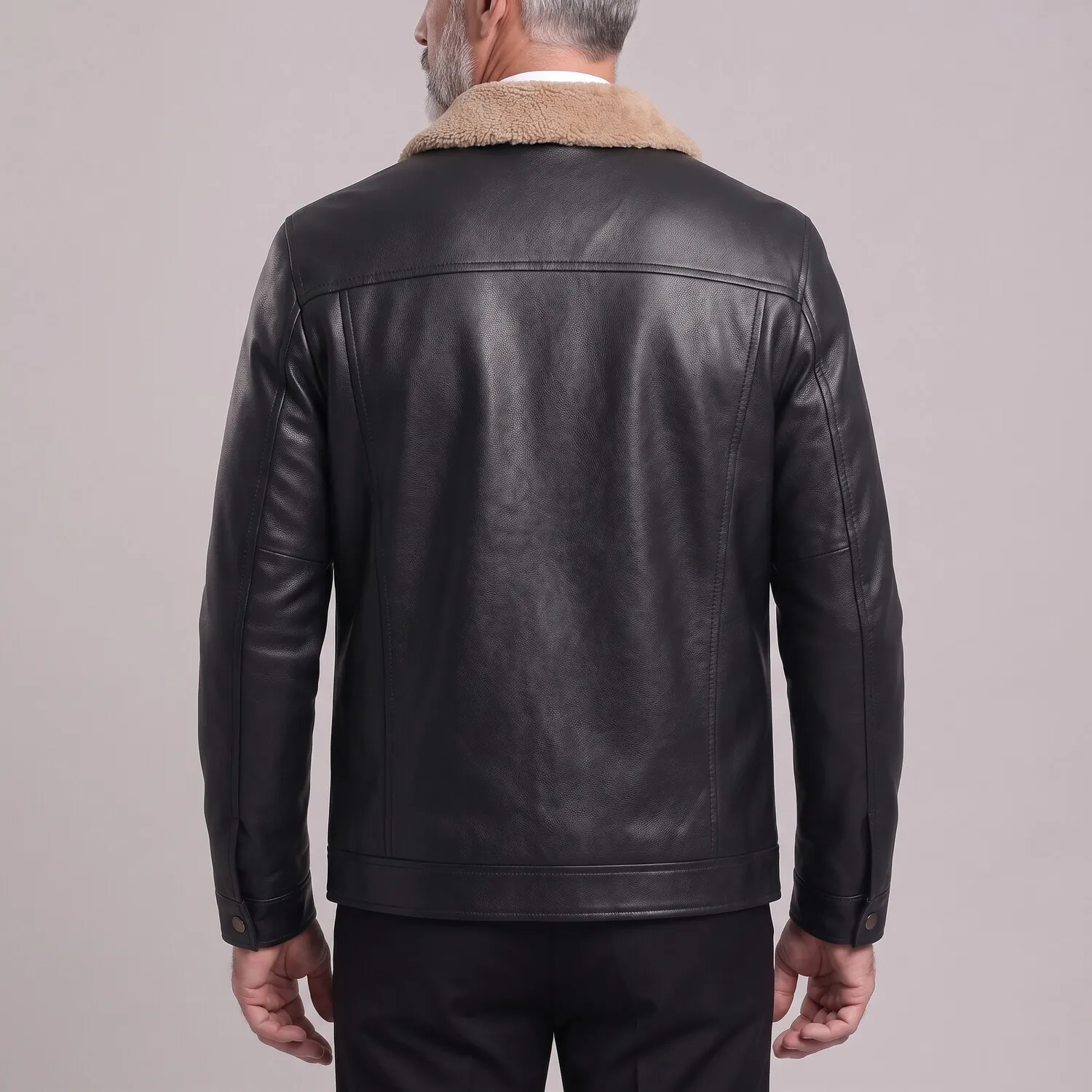 para hombre vintage Fuzzy Turndown Collar Snap Button con cierre PU Leather chaqueta