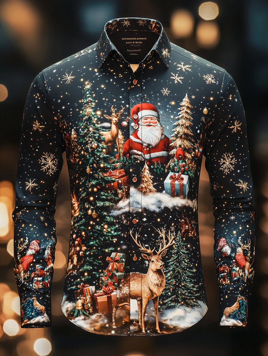 Camisa New Year Christmas estampado de manga larga para hombre