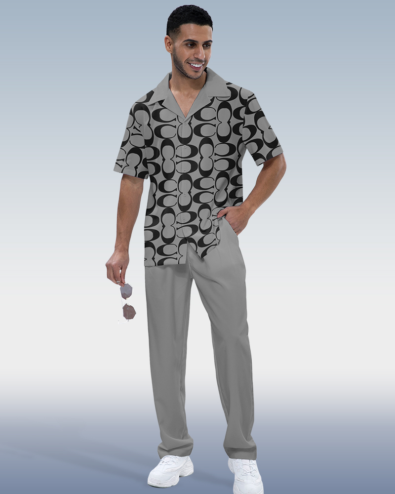 Camisa vintage estampado de manga corta Walking Set 674 para hombre