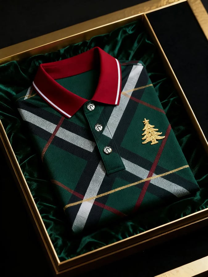 Camisa polo Christmas-Themed estampado de manga corta para hombre