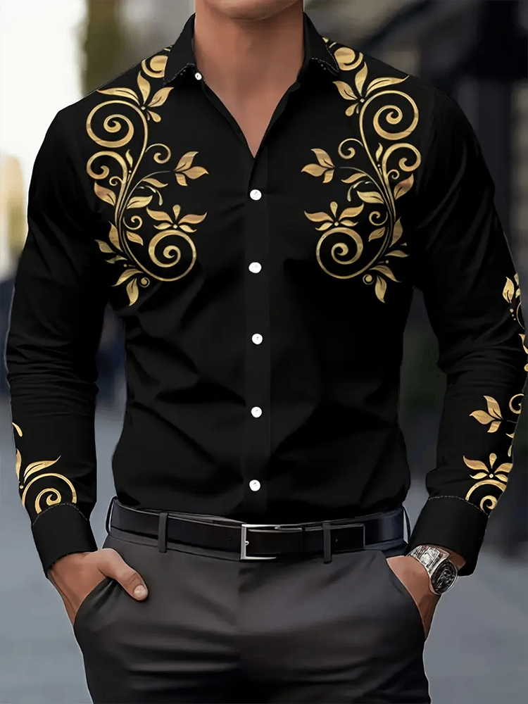 Camisa Street Style ejecutivo casual estampado de manga larga para hombre