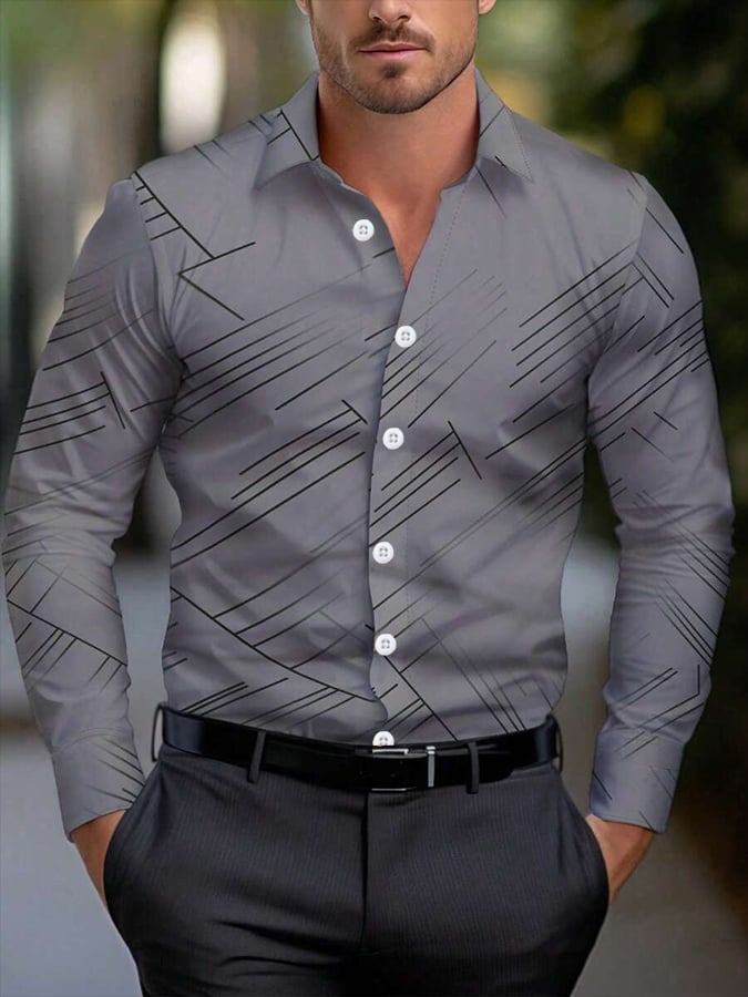 Camisa geométrico rayas Design ejecutivo casual para hombre