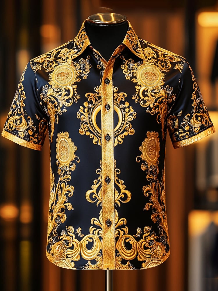 Camisa satén Luxe estampado de manga corta Button para hombre