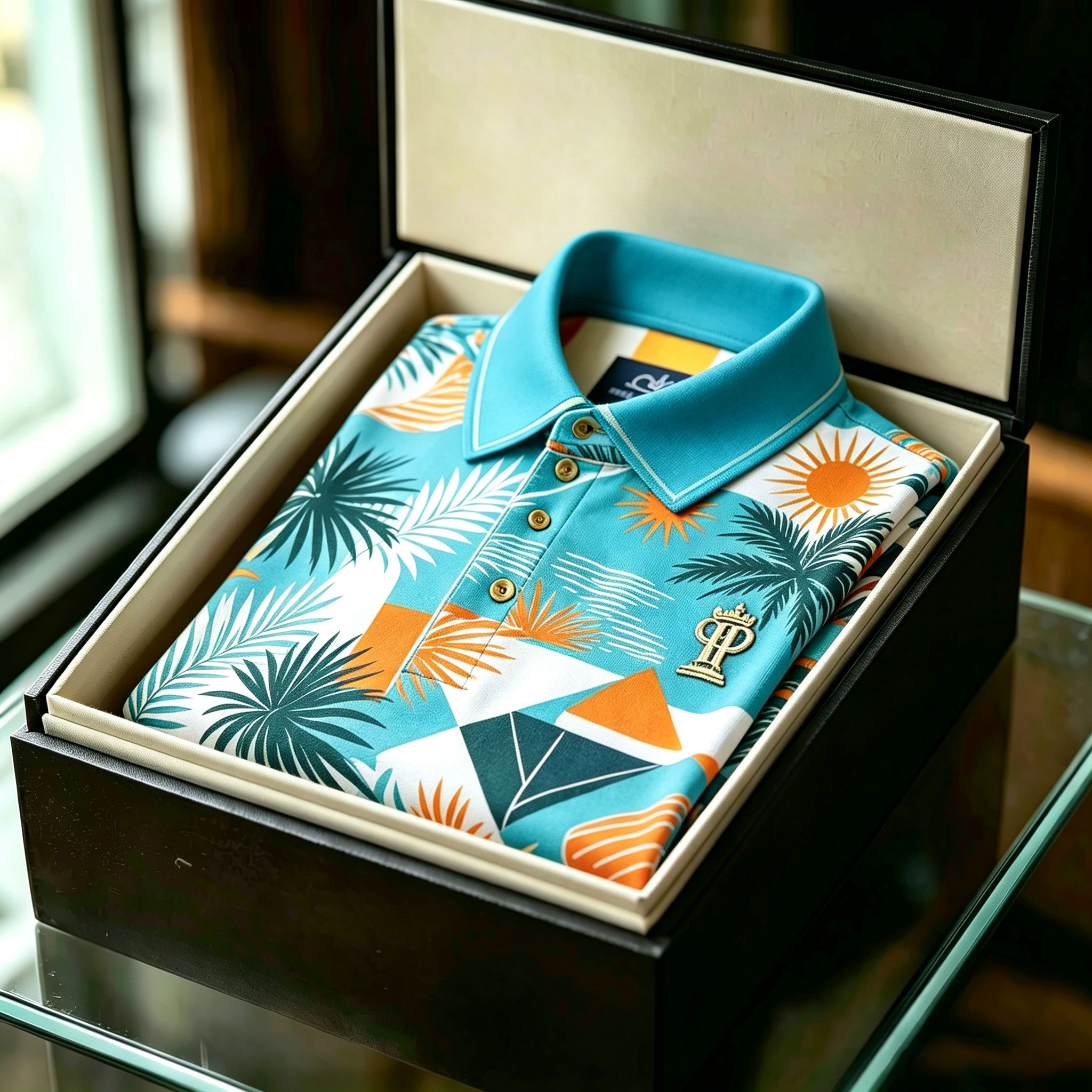 para hombre de manga corta Island-Print Vacation camisa polo