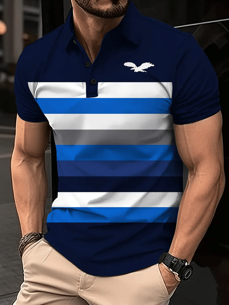 Camisa polo ejecutivo rayas Logo con botones de manga corta para hombre