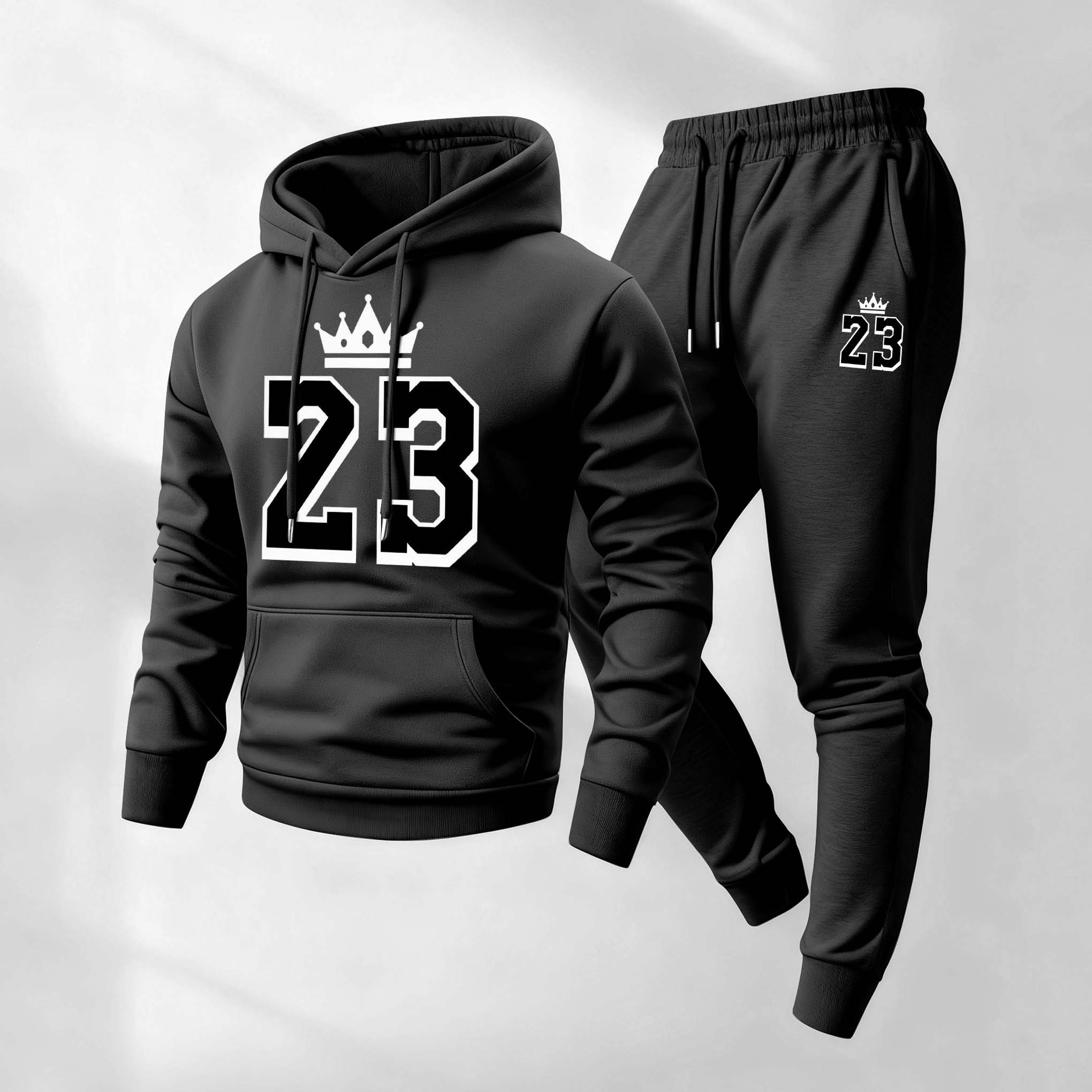 Sudadera retro Basketball 23 King diseñoed con gorrasucha And Drawstring Track pantalón Set, casual Athletic de manga larga Hooded chaqueta And pantalón, Suitable For Fall And Winter, Street Style sudadera con gorrasucha Set, Everyday Wear, Indoor And para exterior Sportswear para hombre
