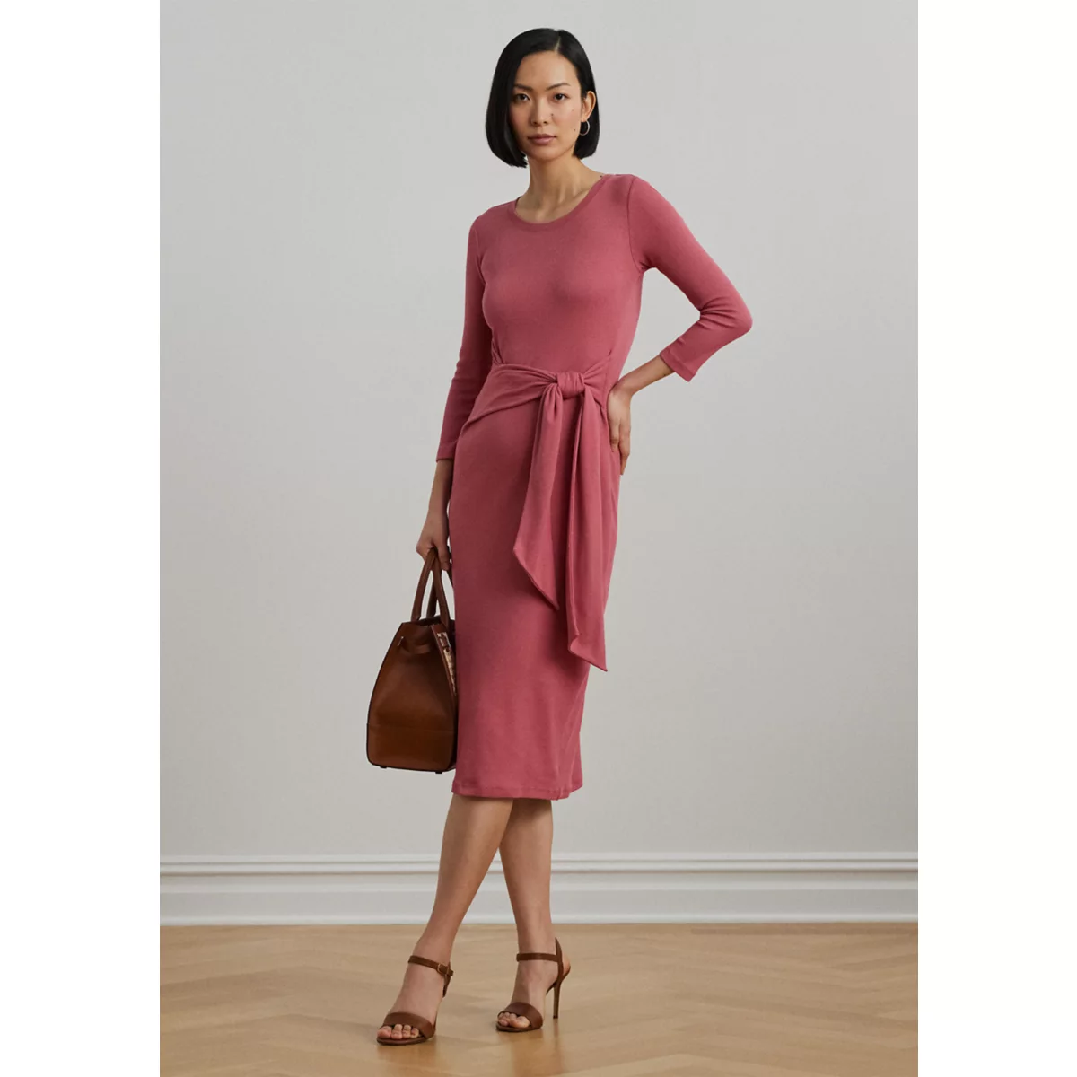 Women's Tie-Front Cotton-Blend Crew Neck Dress - 1