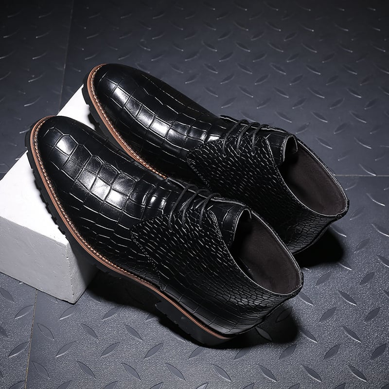 Botas casual Front Lace Up Crocodile diseño cuero para hombre