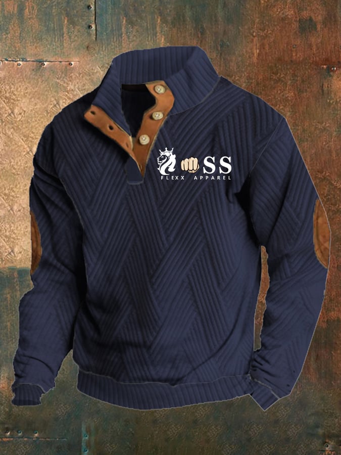 Sudadera retro Letter Design jacquard a cuadros Fabric casual para hombre