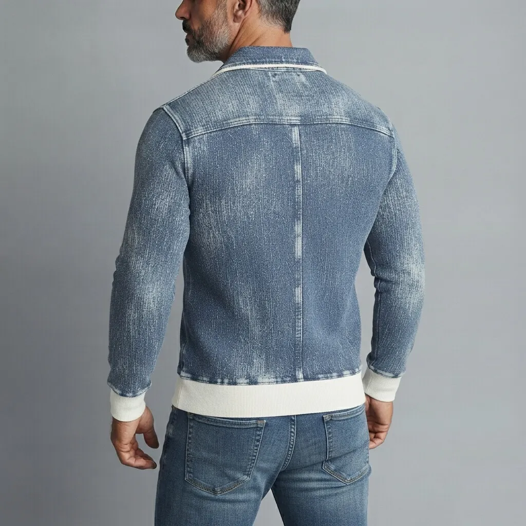 para hombre retro Denim Contrast Binding Chest Pocket de corte entallado de manga larga camisa