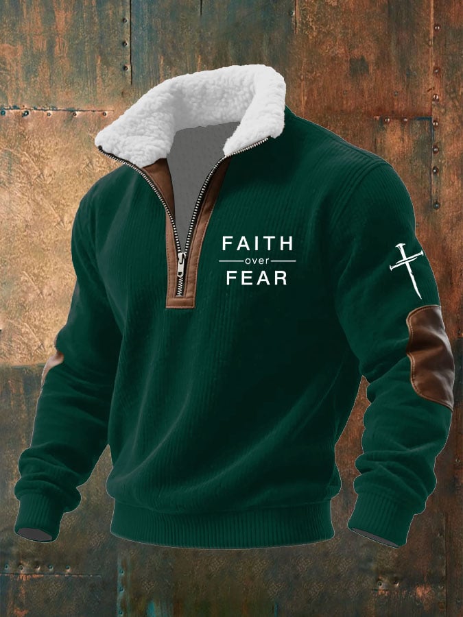 Sudadera Faith Over Fear estampado tejidoted Fabric cierre Fur cuello para hombre