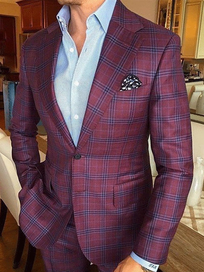 Chaqueta vintage Single-Breasted a cuadros Gentleman's ejecutivo Suit para hombre