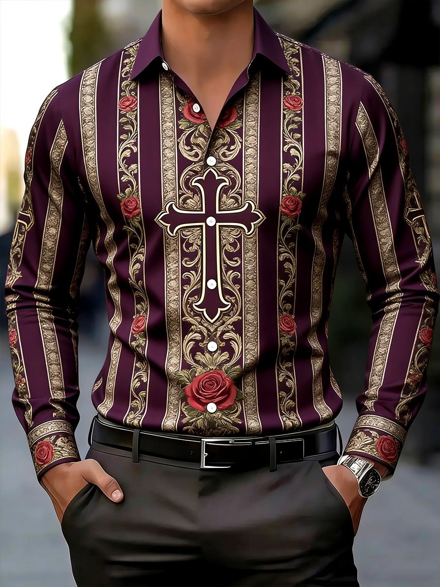Camisa vintage ejecutivo a rayas Baroque de manga larga para hombre