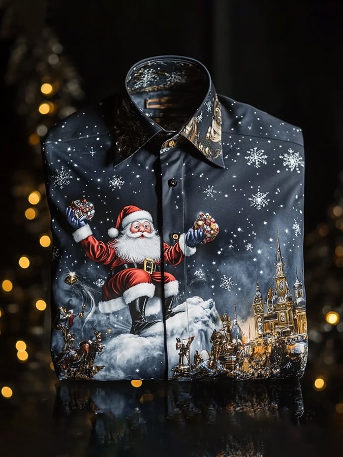 Camisa seda Christmas de lujo ejecutivo de manga larga para hombre