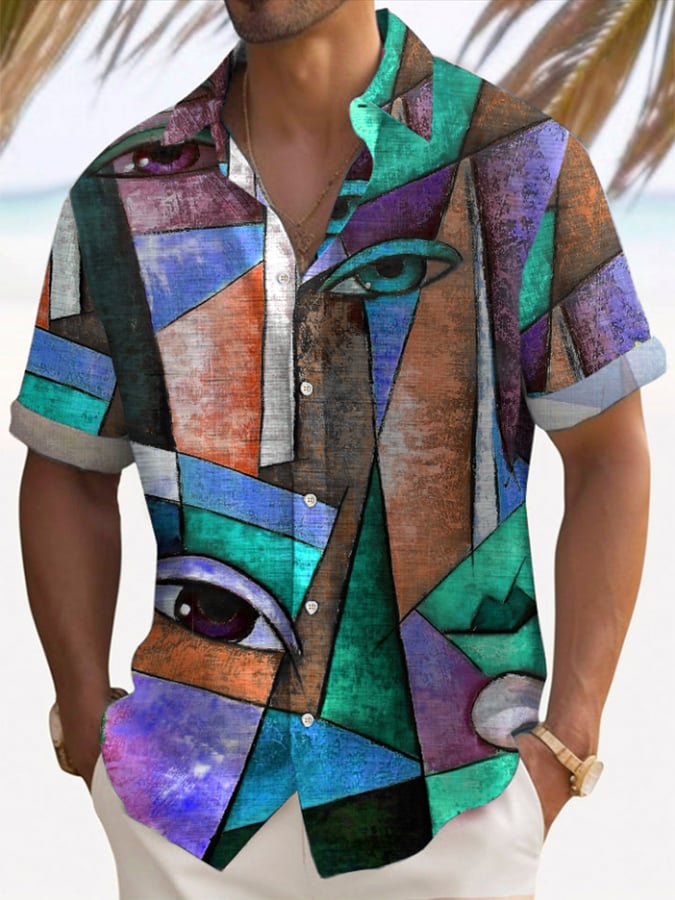 Camisa de moda Vacation Abstract Face para hombre