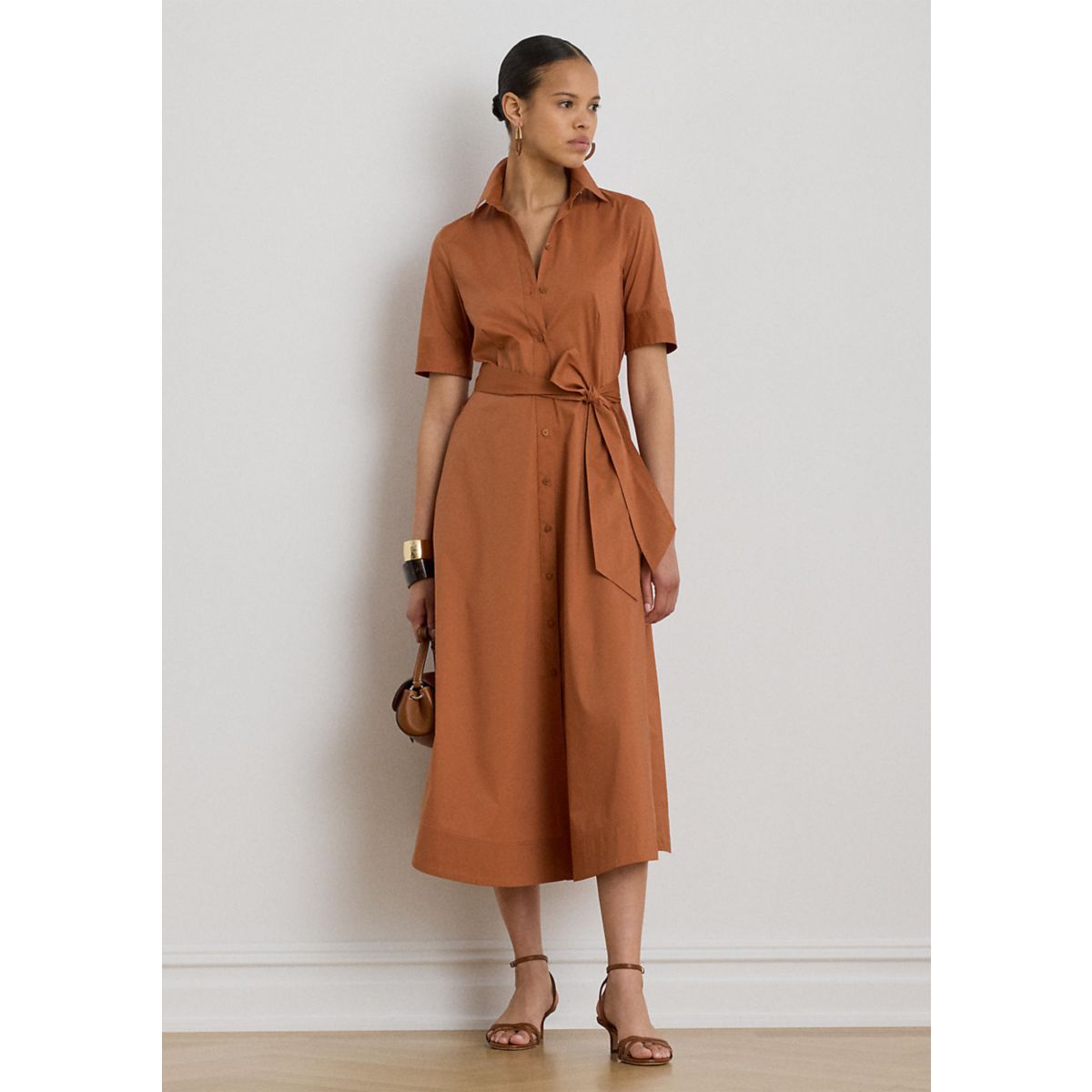 Women's Belted Stretch-Cotton-Blend Shirtdress - 1