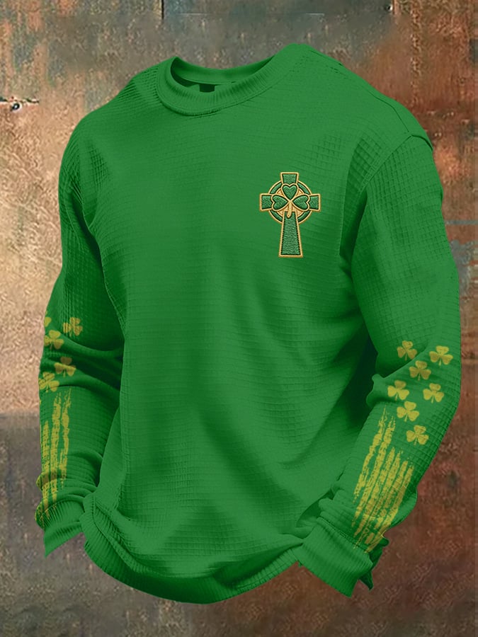 Camiseta casual St. Patrick's Day flag-themed tejido tipo waffle para hombre