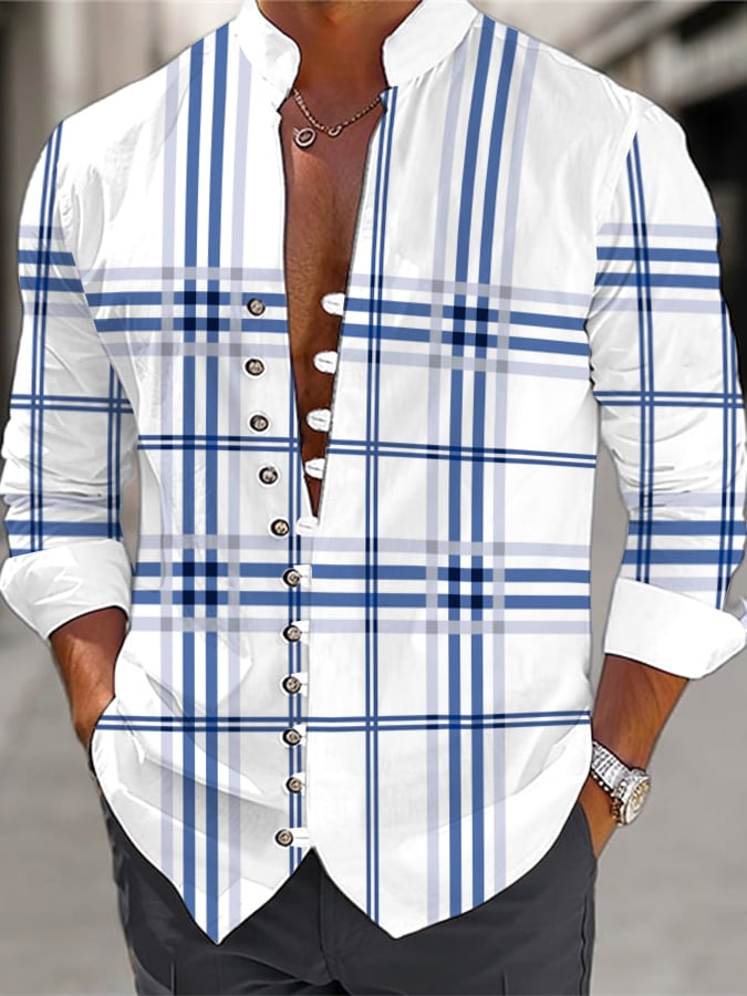Camisa a cuadros Multi-Button casual para hombre