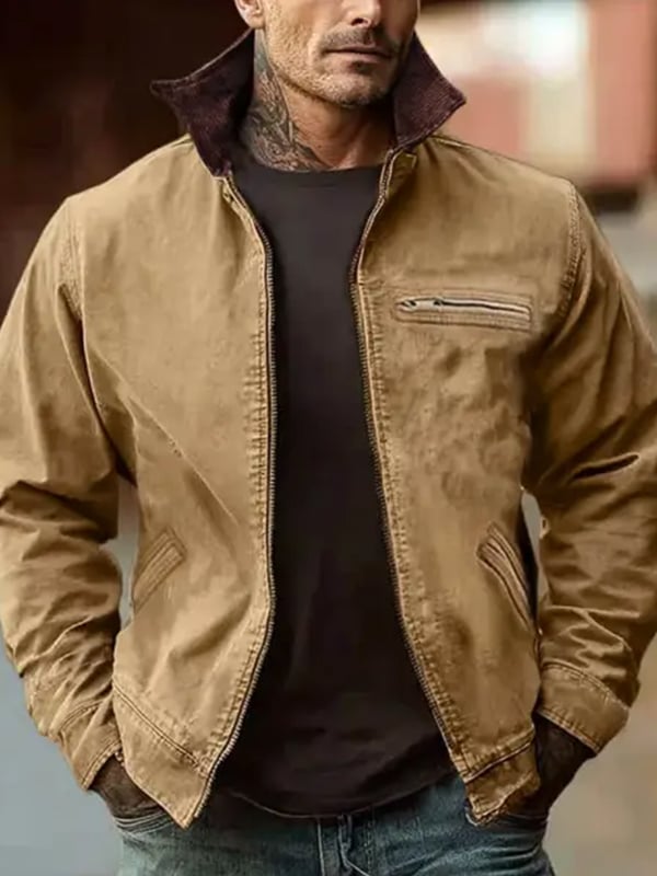 Chaqueta Western para exterior vintage Multi-bolsillo para hombre