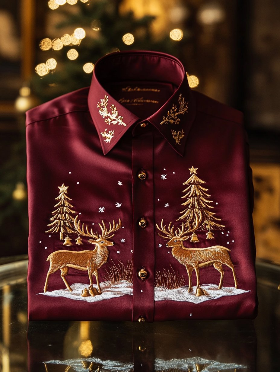 Camisa Christmas estampado de manga larga para hombre