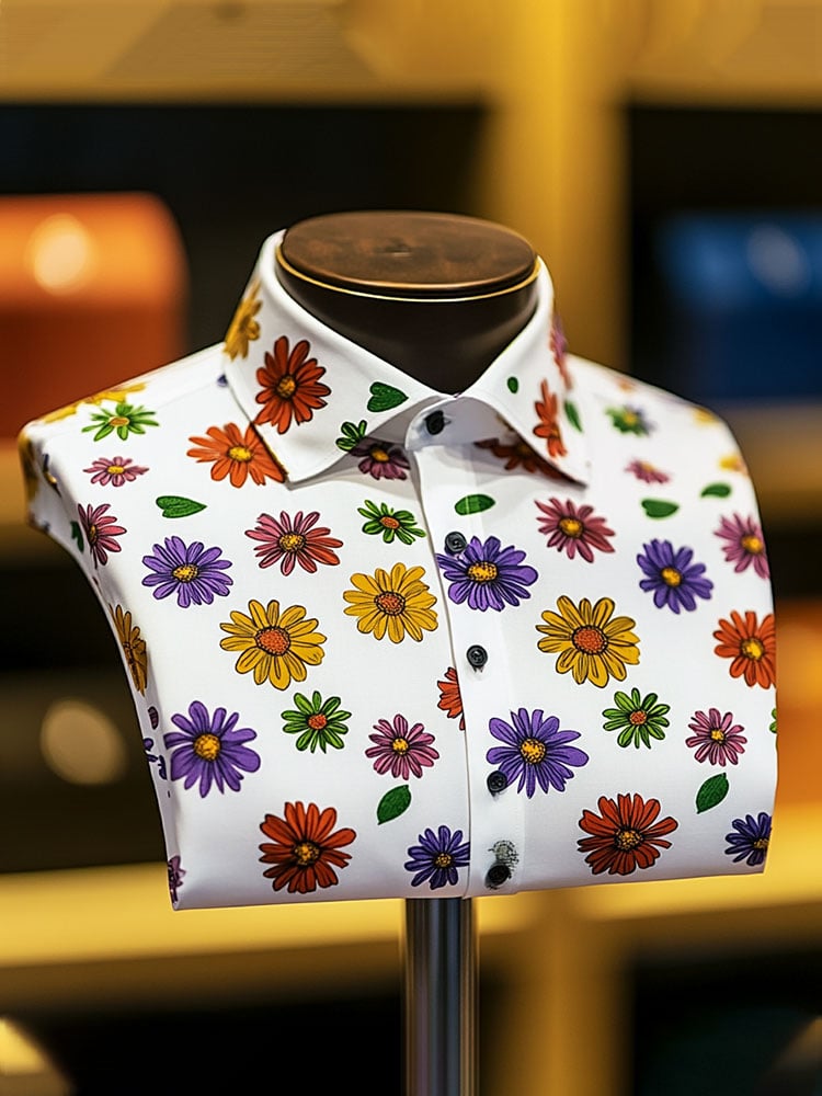 Camisa ejecutivo de lujo floral estampado de manga corta para hombre