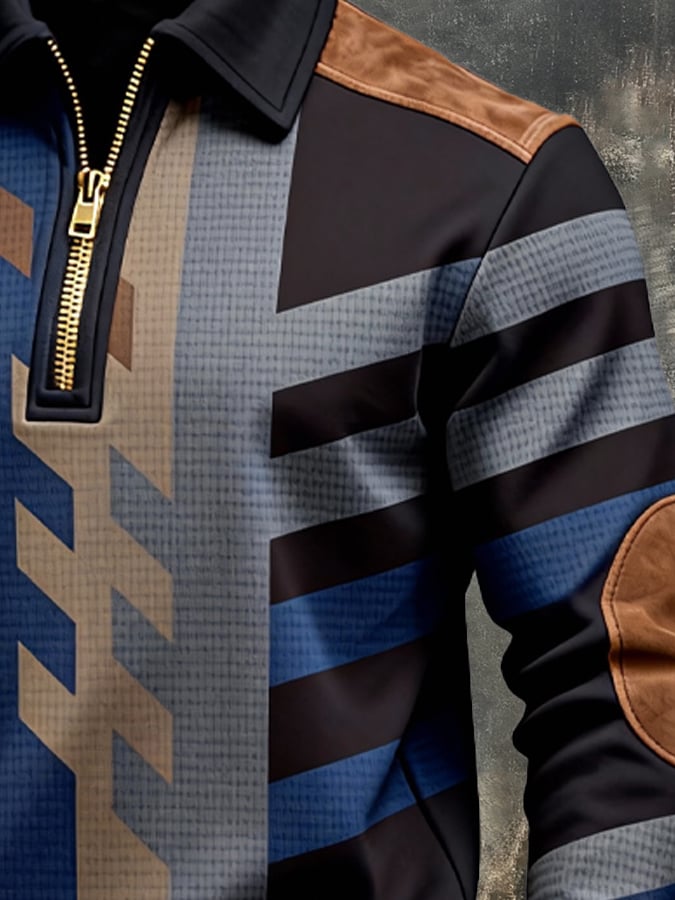 Sudadera retro en bloques de color estampado cierre para hombre
