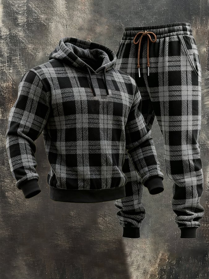 Sudadera retro a cuadros Hooded casual Suit para hombre