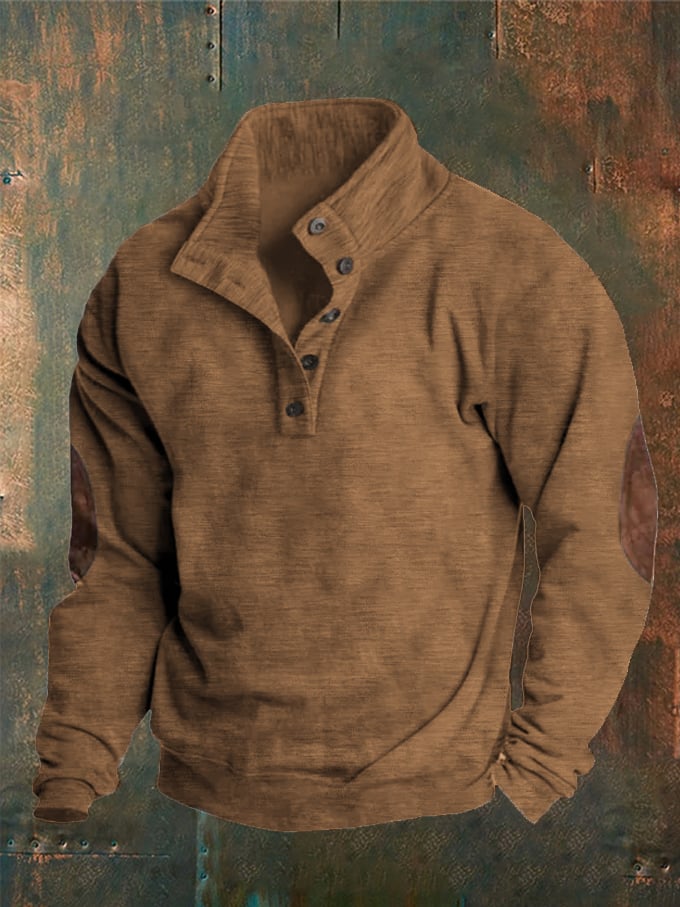Sudadera de color sólido casual Concealed Button Stand cuello para hombre
