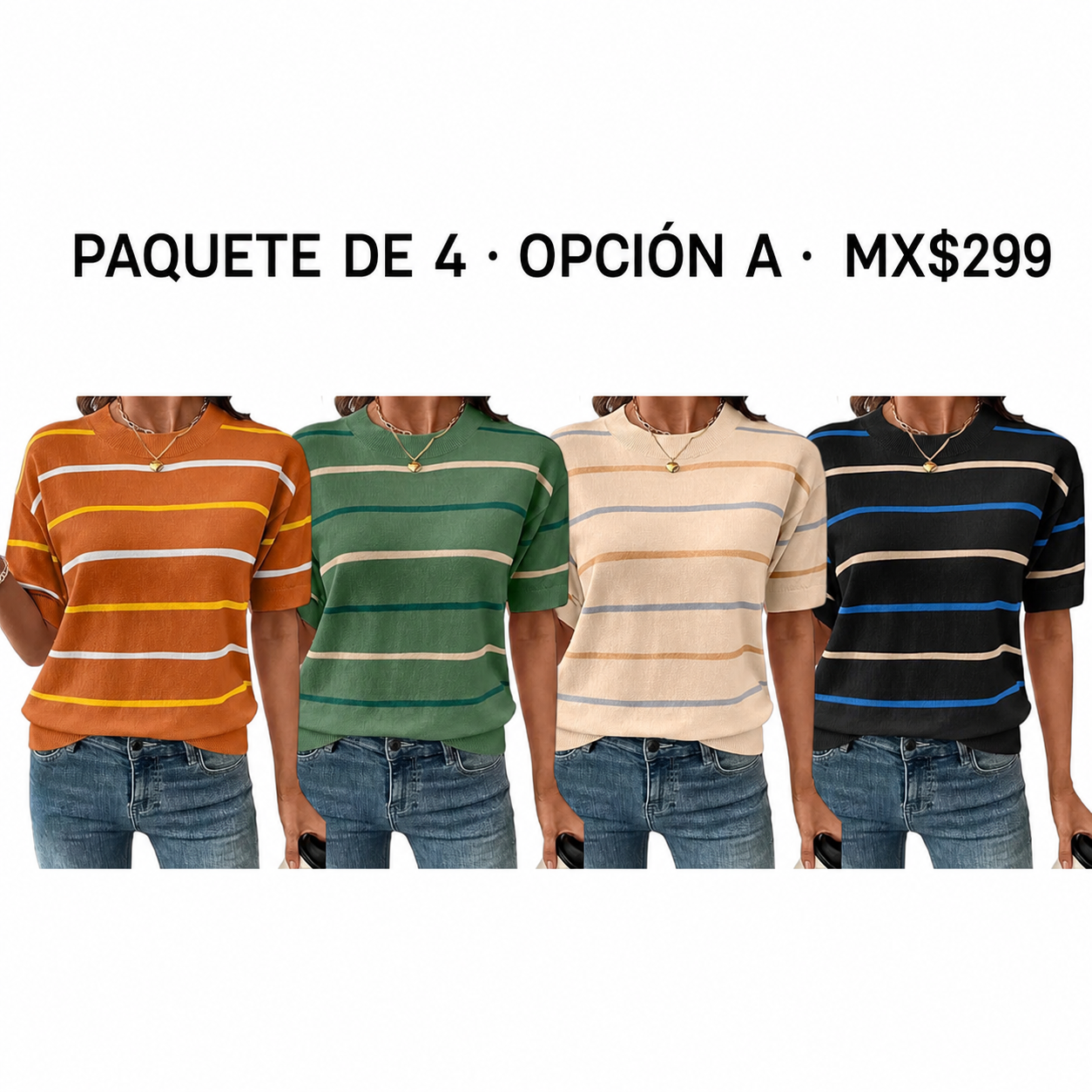 Sudadera ligera de manga corta a rayas para mujer · vista 3