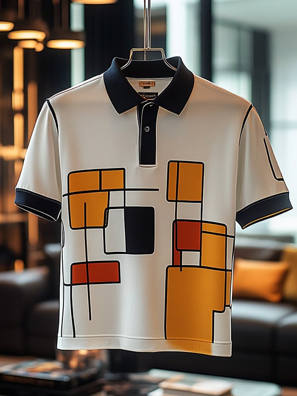 Camisa polo ejecutivo casual Bauhaus estampado Button de manga corta para hombre