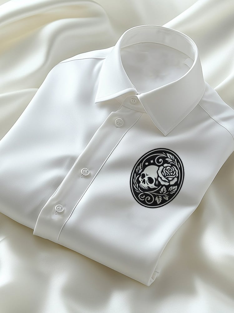 Camisa ejecutivo casual Skull Logo solapa de manga corta para hombre
