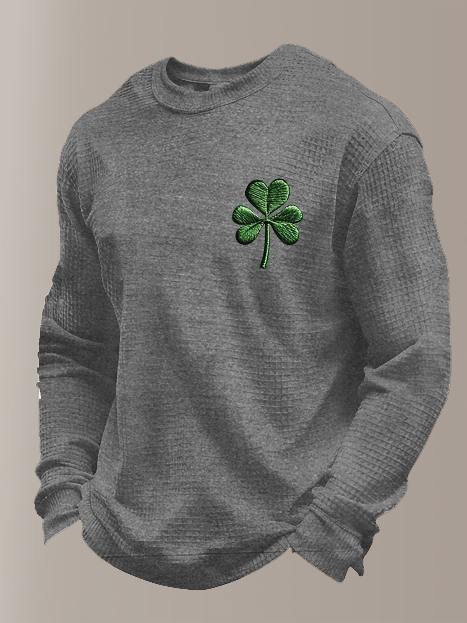 Camiseta St Patrick's Day estampado Waffle Fabric de manga larga para hombre