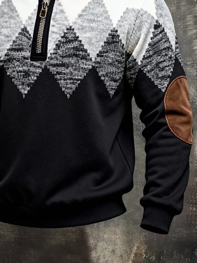 Sudadera retro en bloques de color estampado Color-Blocked con cierre para hombre