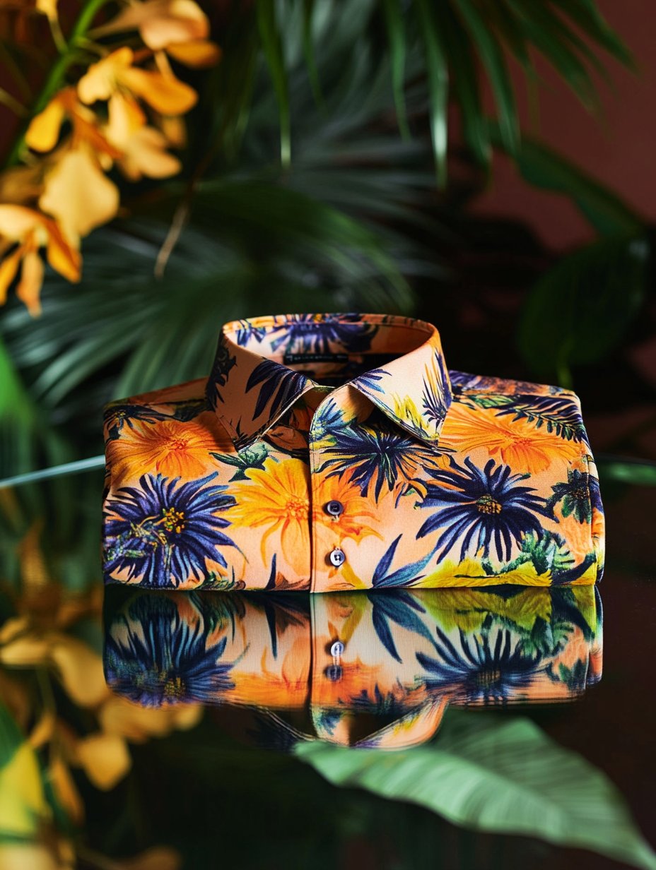 Camisa ejecutivo casual floral solapa de manga corta para hombre