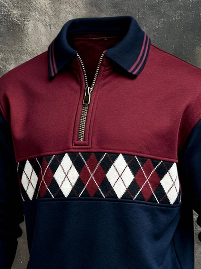 Sudadera de modaable Color-Block estampado con cierre para hombre